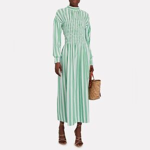 GANNI green striped midi dress